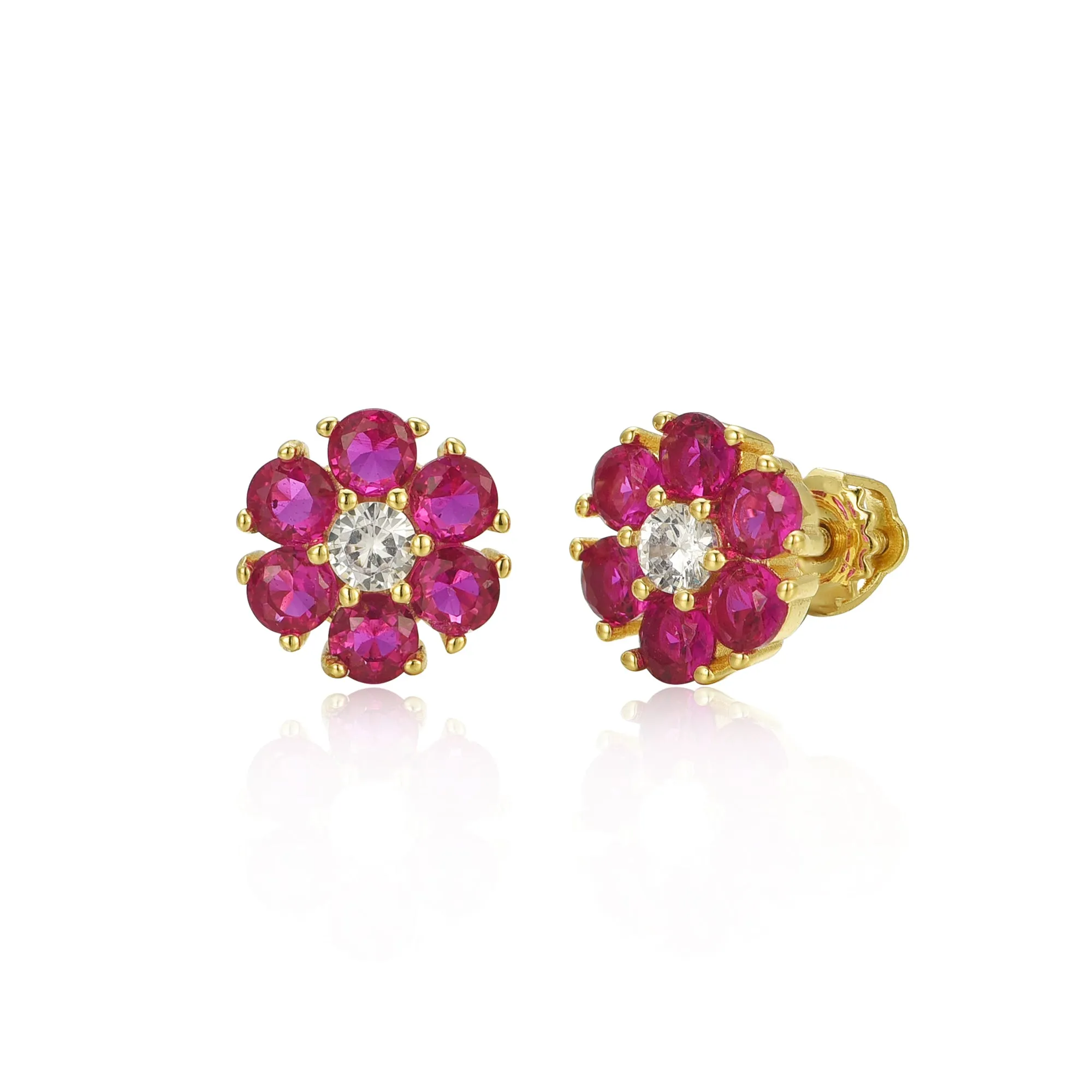 Gold Plated Surgical Steel Color CZ Flower Stud Earrings