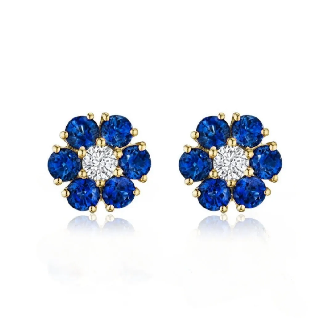 Gold Plated Surgical Steel Color CZ Flower Stud Earrings