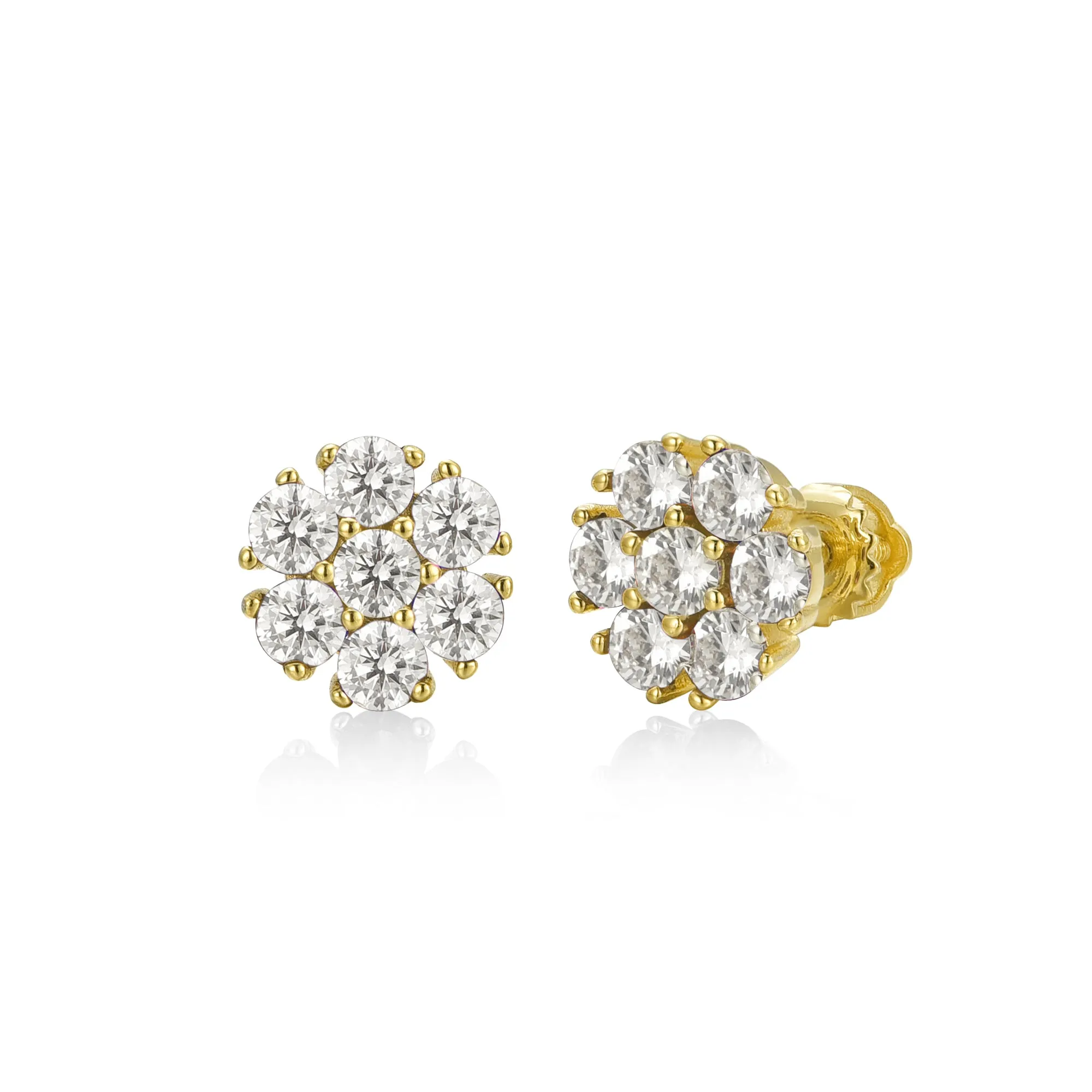 Gold Plated Surgical Steel Color CZ Flower Stud Earrings