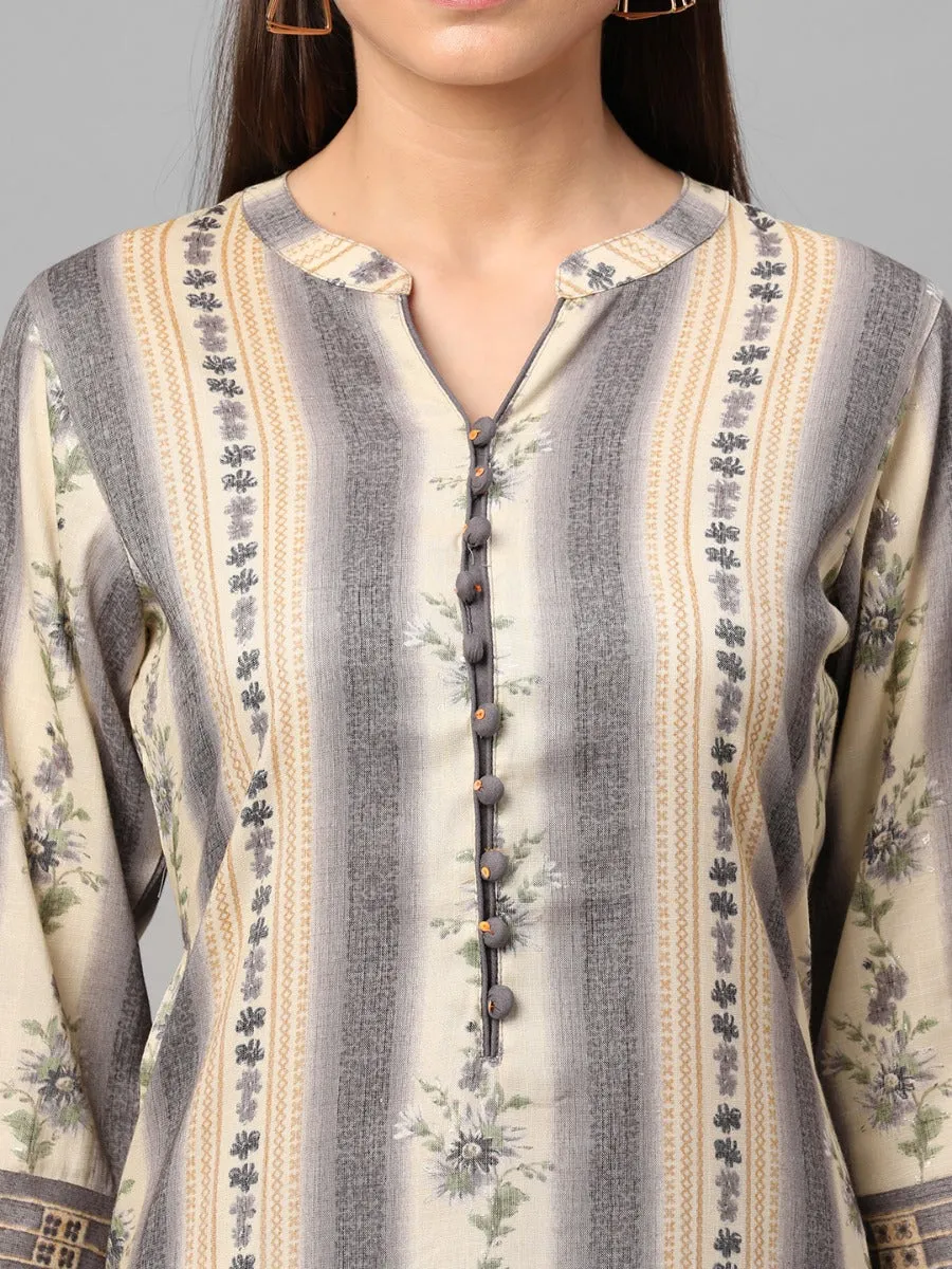 Grey Floral Printed Kurta With Harem Pant