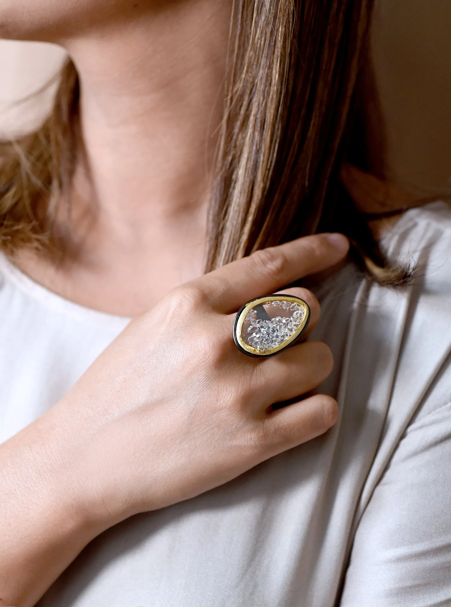 Handcrafted Floating Herkimer Diamond Ring