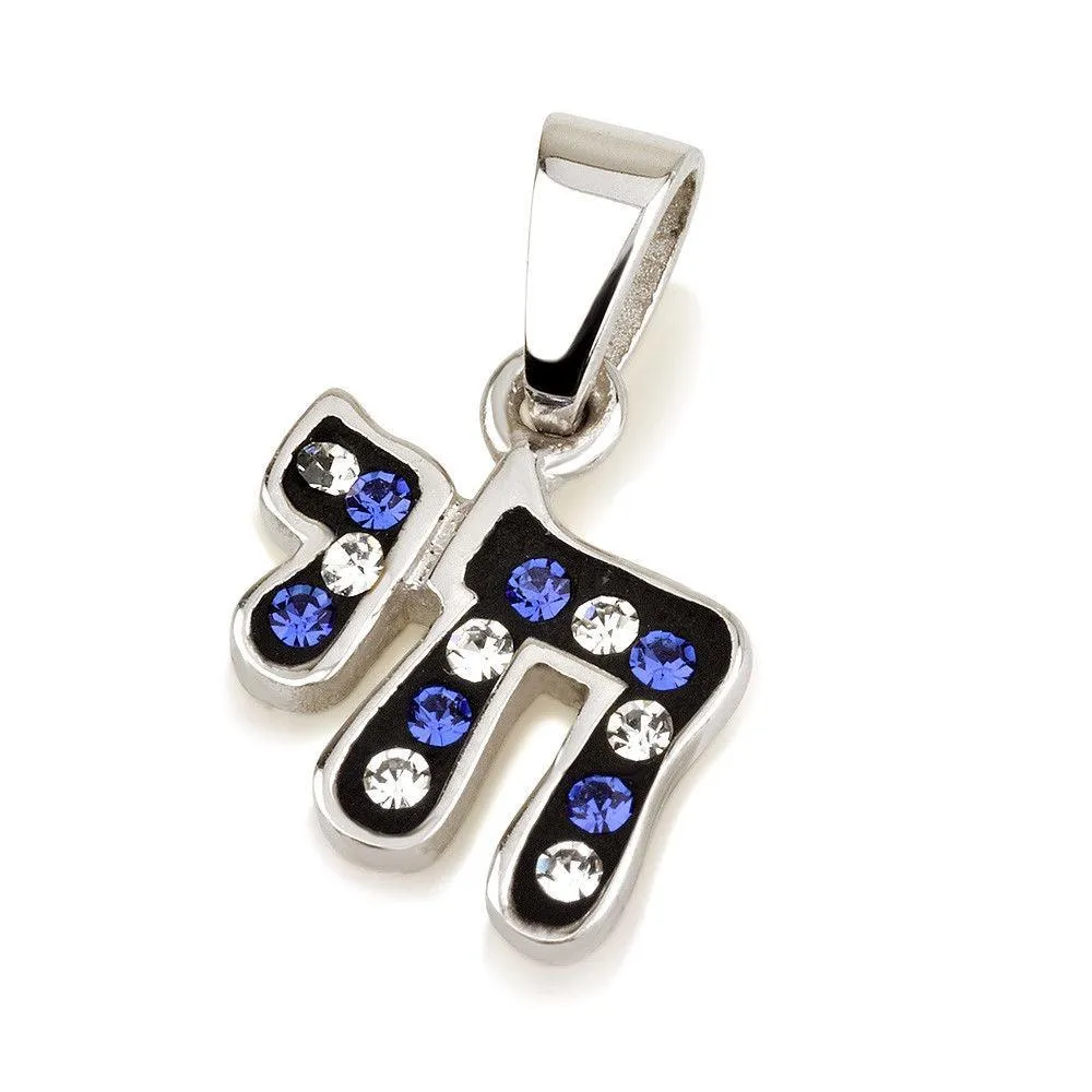 Hay Pendant with Blue&white Gem Stones   Sterling Silver Chain