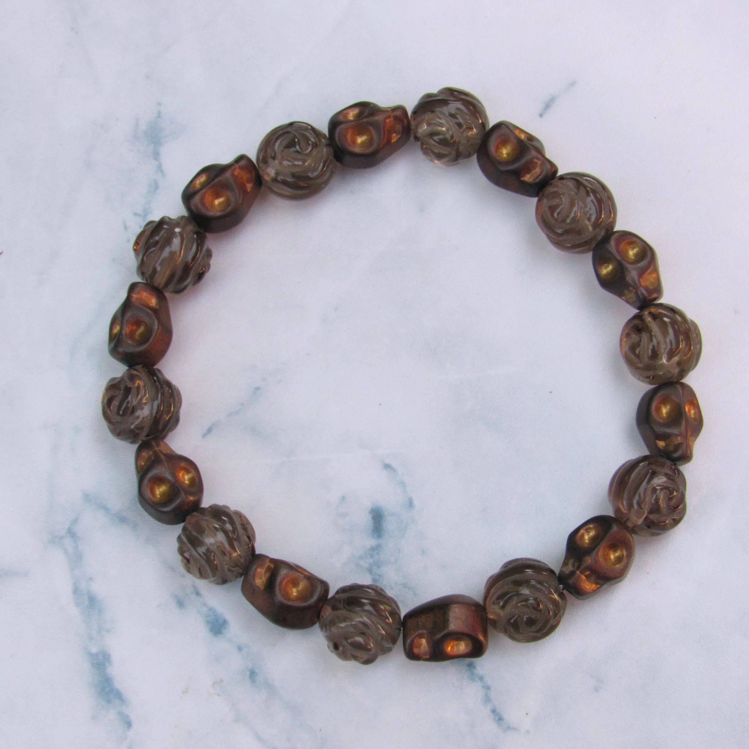 Hematite Skull and Smokey Quartz Rose Bracelet