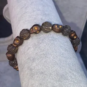 Hematite Skull and Smokey Quartz Rose Bracelet