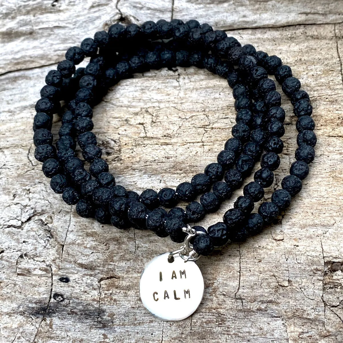 I am Calm Affirmation Wrap Bracelet with Lava Stone