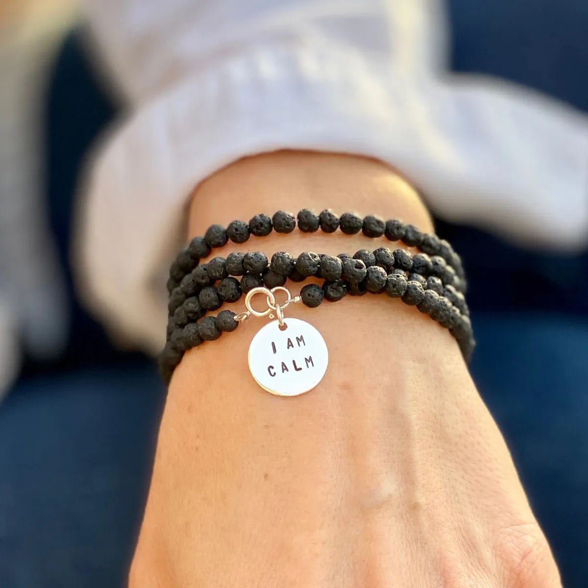 I am Calm Affirmation Wrap Bracelet with Lava Stone