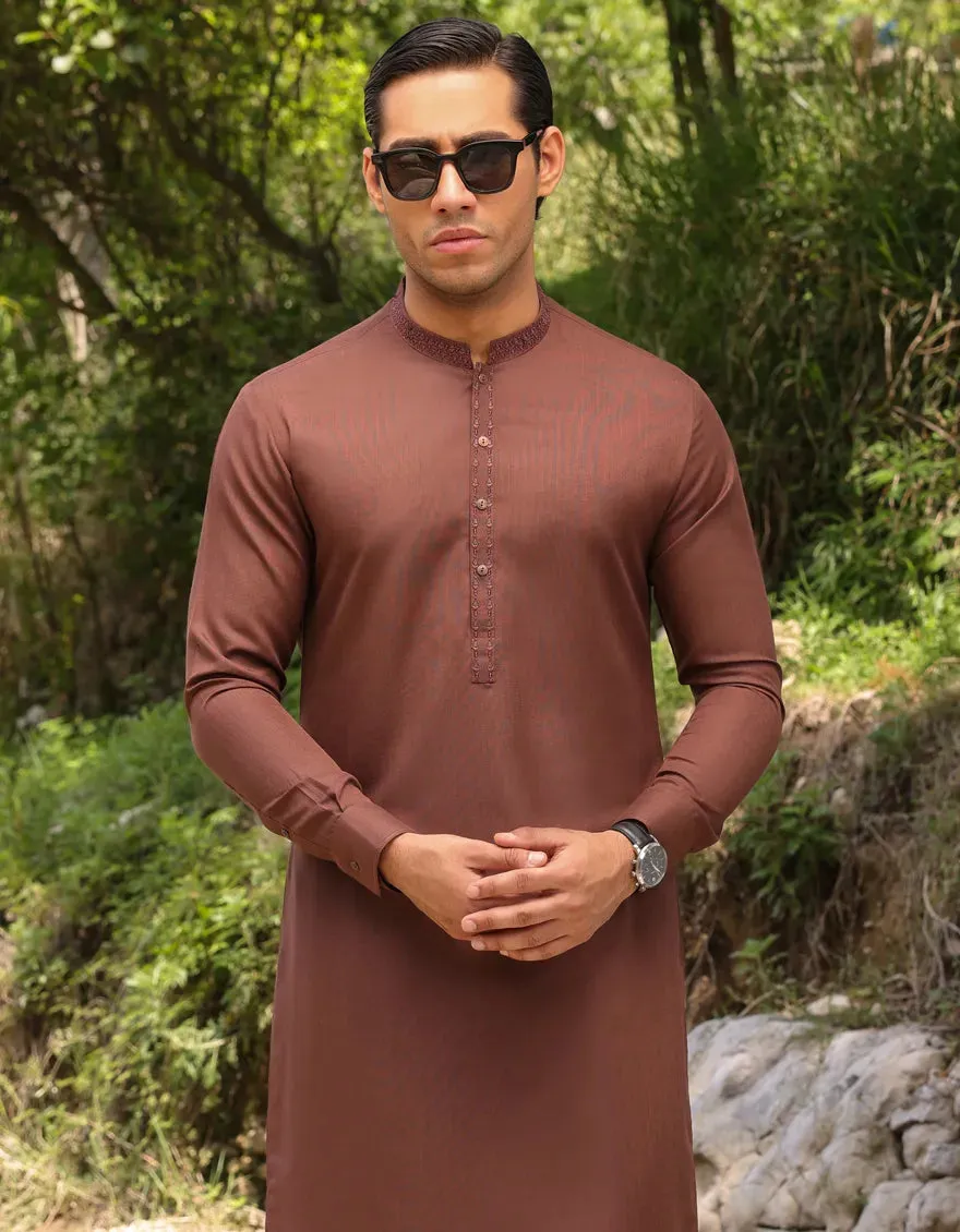 J. Mens Rust Polyester Shalwar Kameez