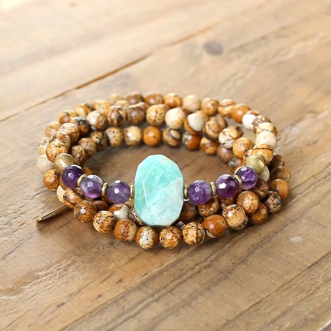 Jasper and Amethyst Mala Bracelet