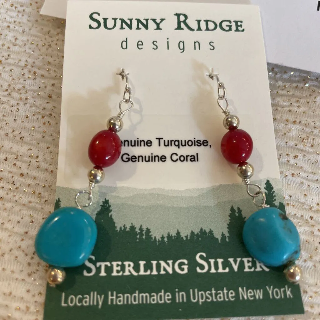 Josan Sunny Ridge SS Made in the USA Turquoise & Coral Dangle Earrings