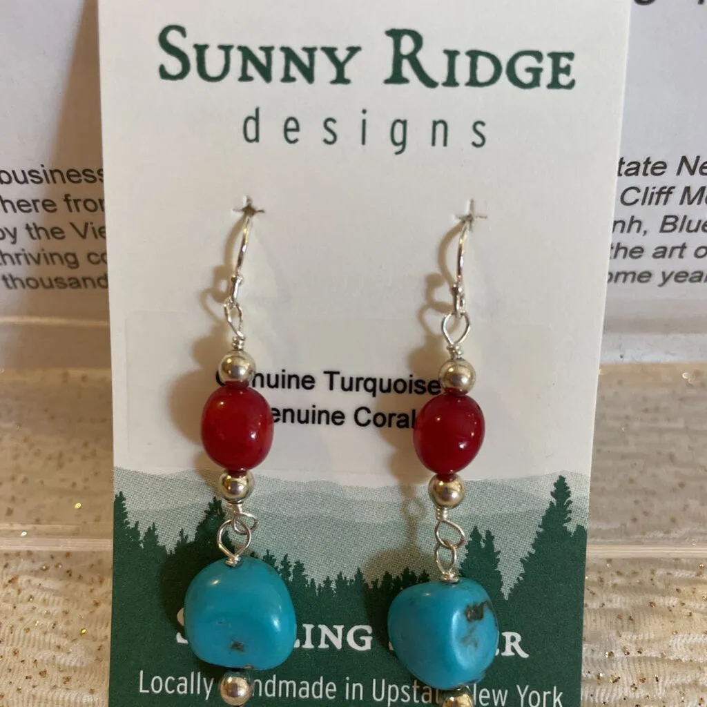 Josan Sunny Ridge SS Made in the USA Turquoise & Coral Dangle Earrings