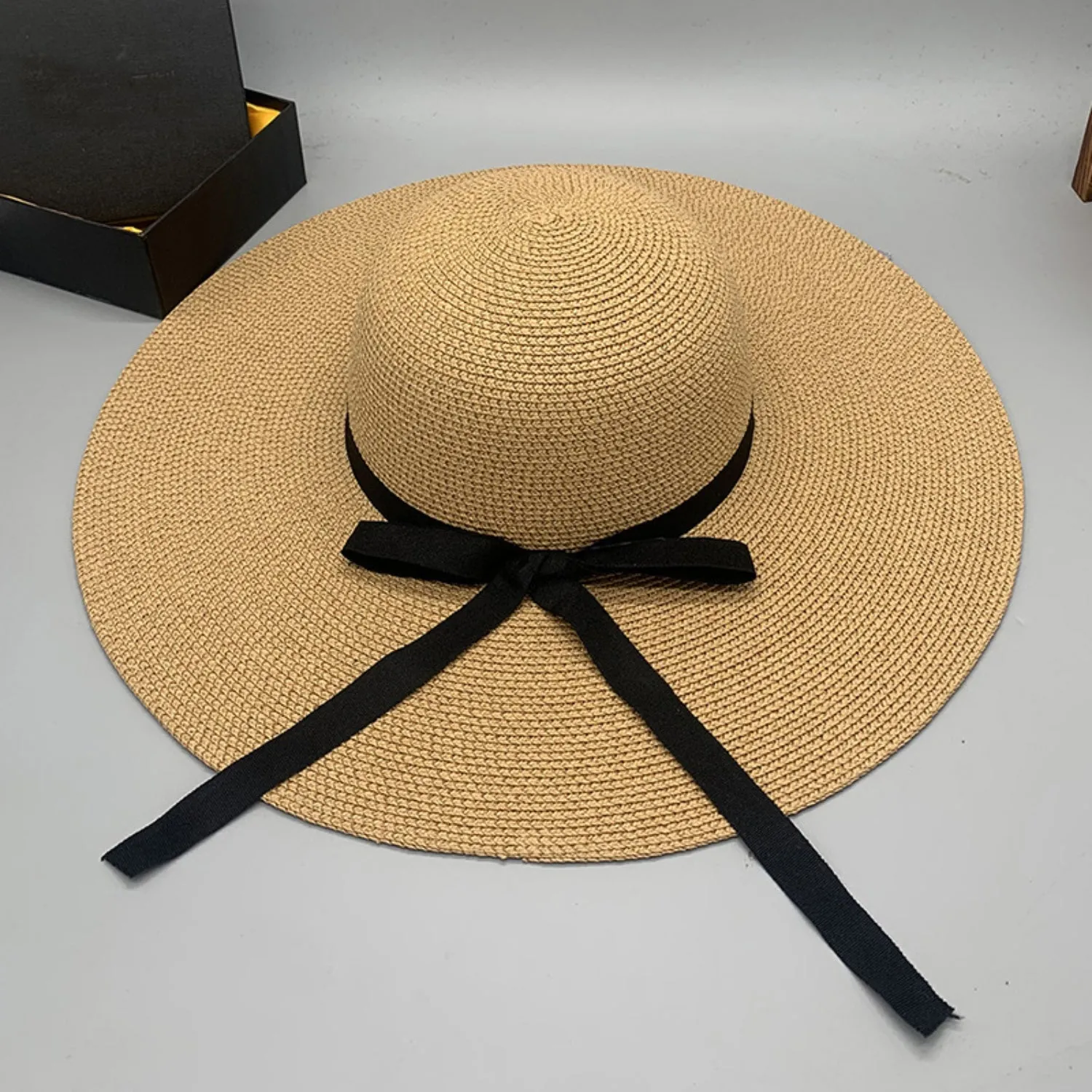 Julia Bow Paper Braided Wide Brim Hat