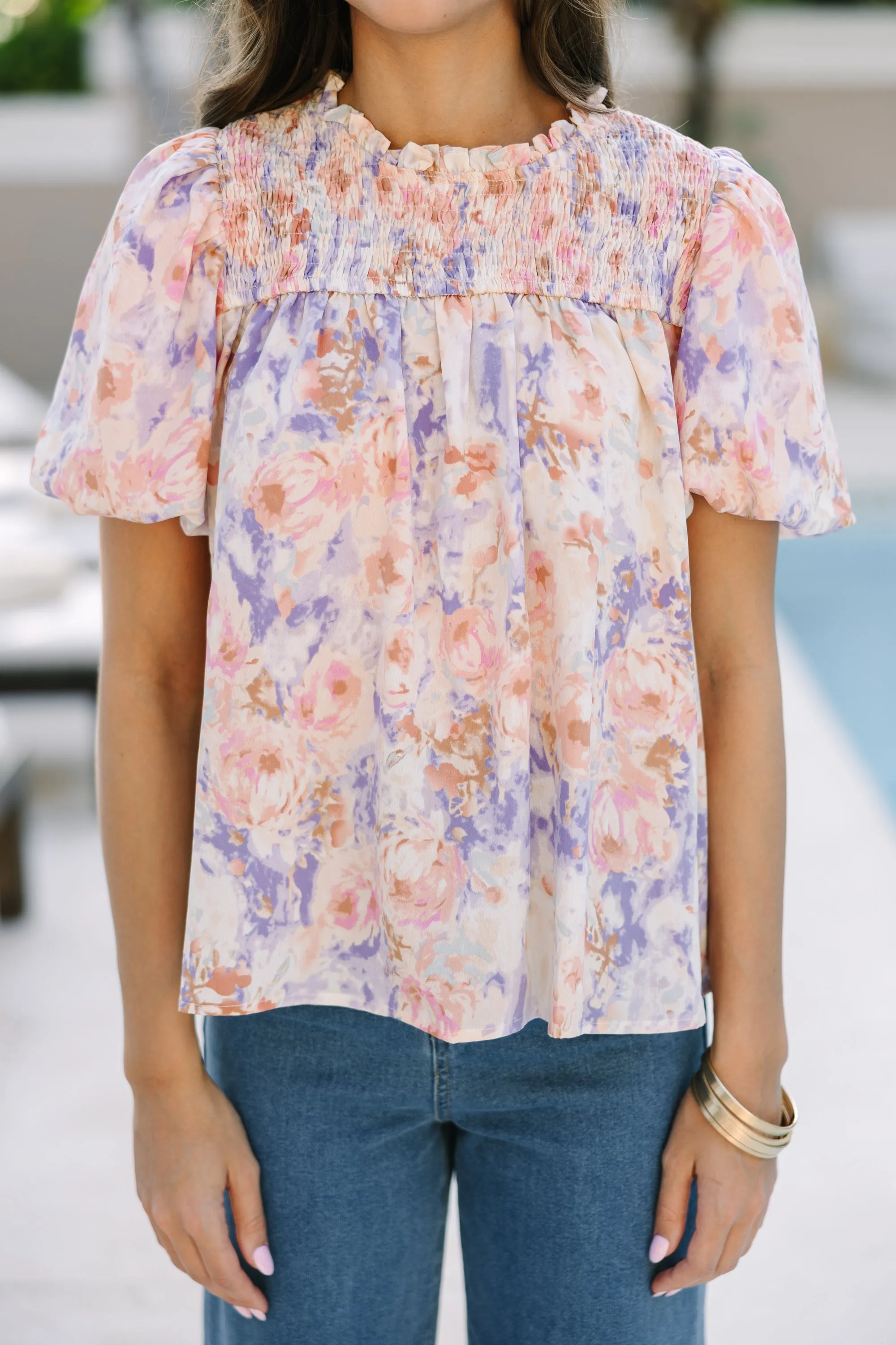 Just My Type Blush Pink Floral Blouse