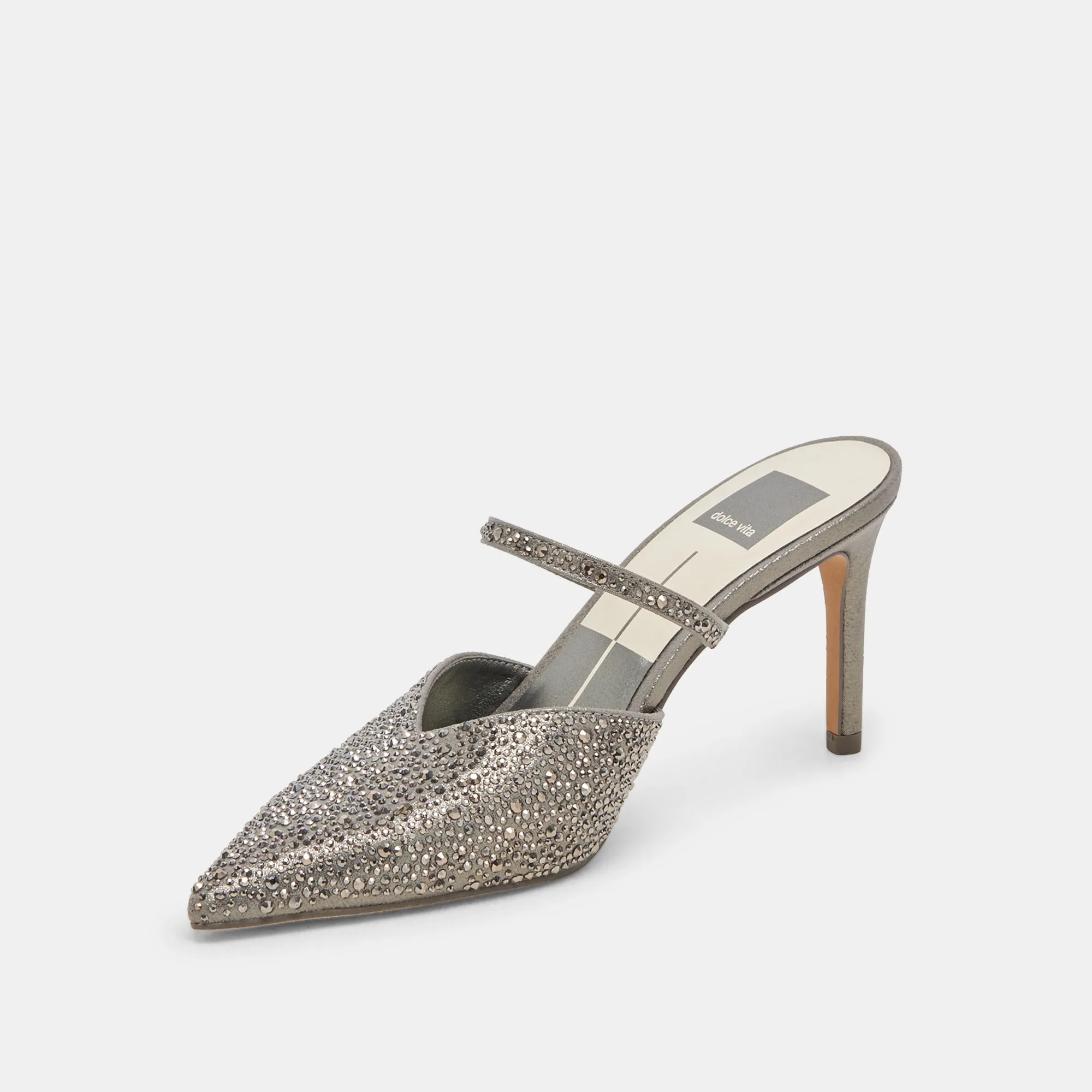 KANIKA CRYSTAL HEELS GUNMETAL FABRIC