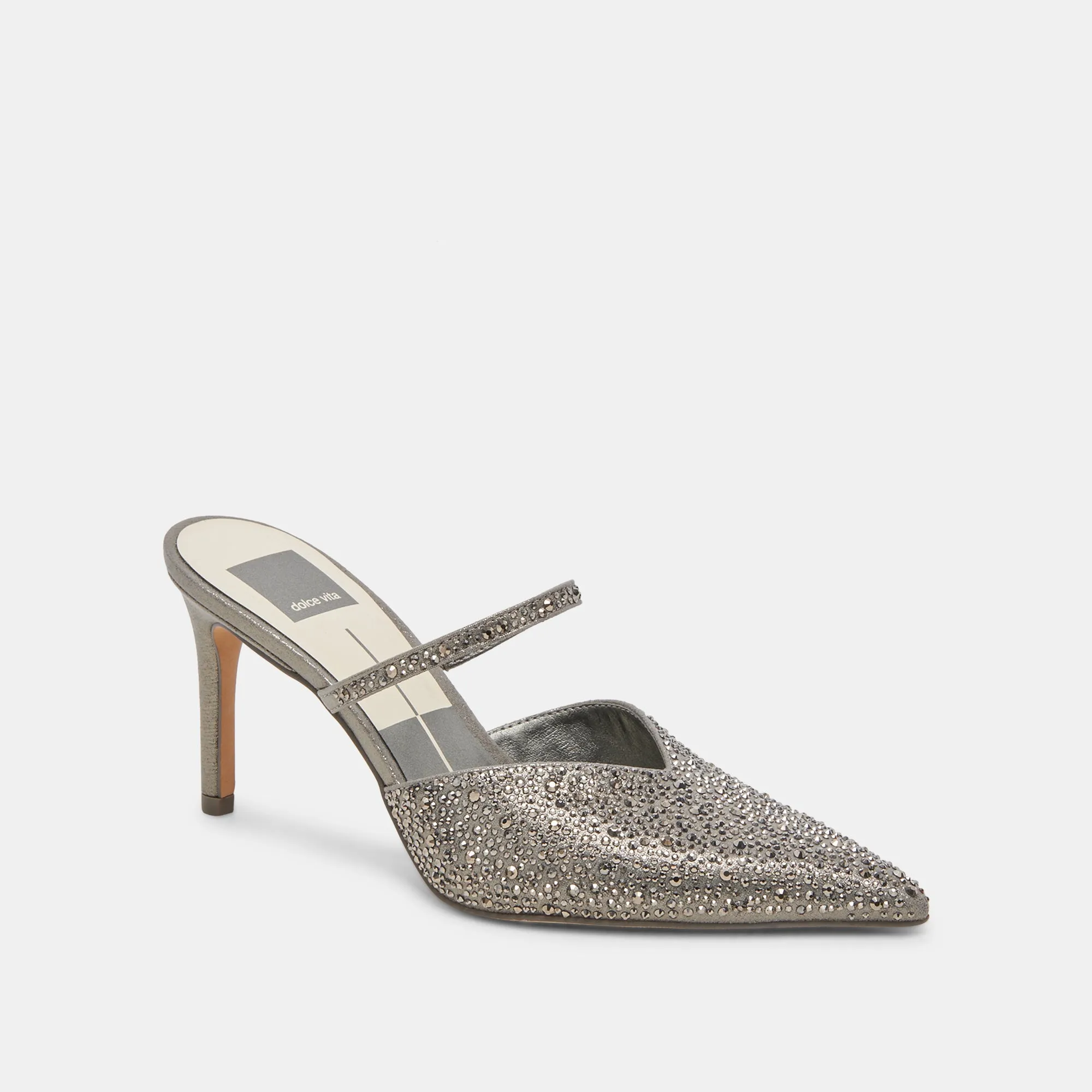 KANIKA CRYSTAL HEELS GUNMETAL FABRIC