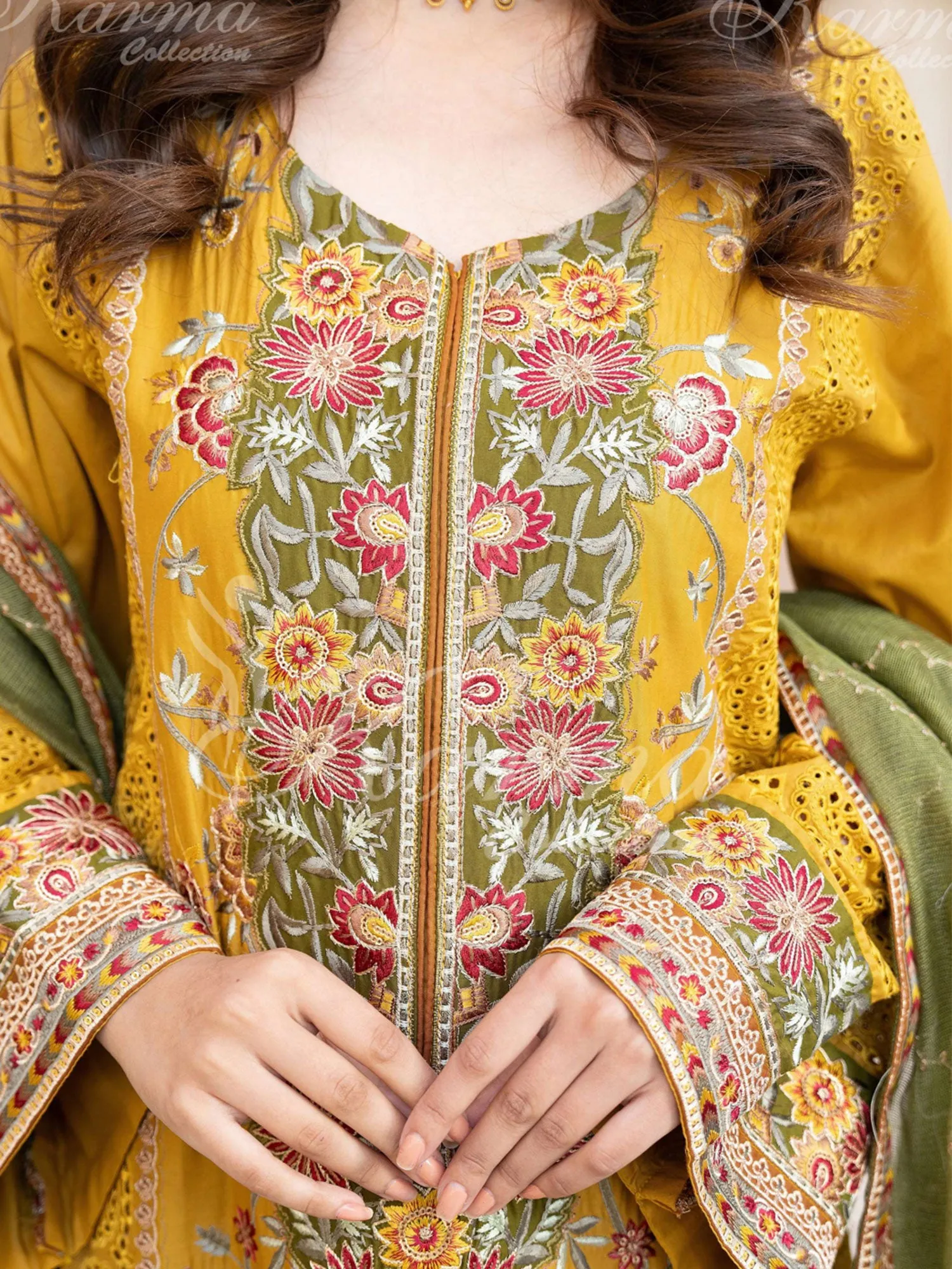 Karma Collection "Naqsh" Mustard Cotton Embroidered Suit (KC1356)