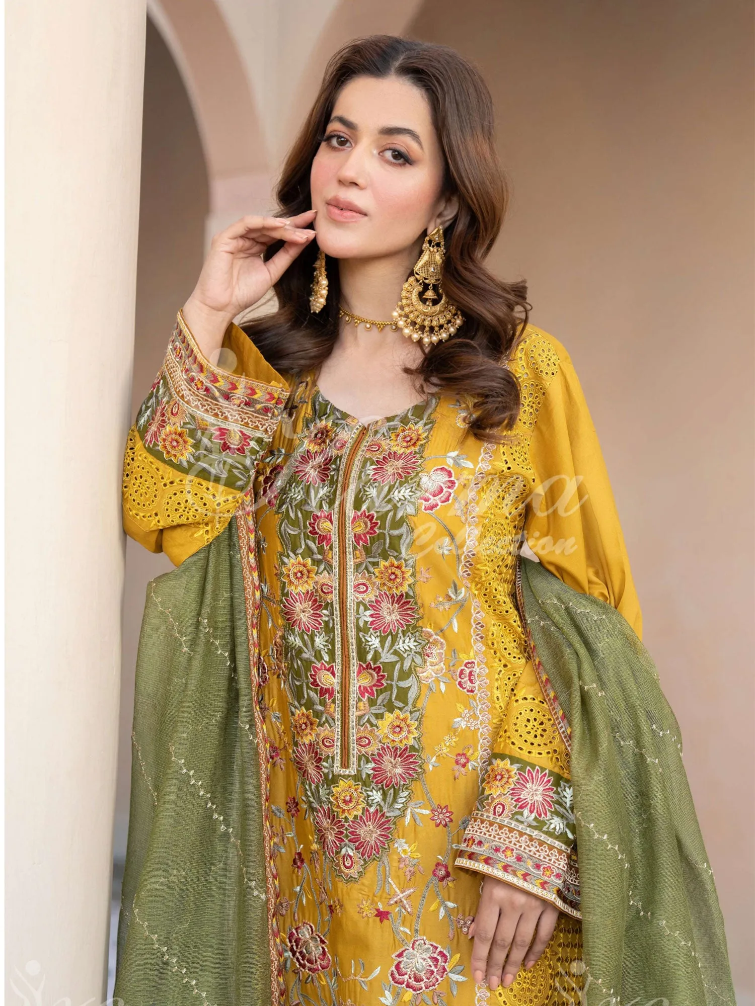 Karma Collection "Naqsh" Mustard Cotton Embroidered Suit (KC1356)