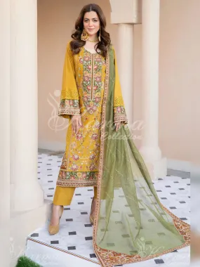 Karma Collection "Naqsh" Mustard Cotton Embroidered Suit (KC1356)