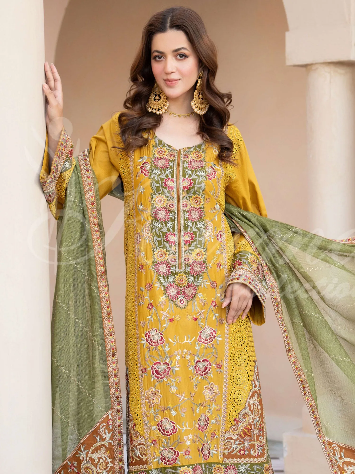 Karma Collection "Naqsh" Mustard Cotton Embroidered Suit (KC1356)