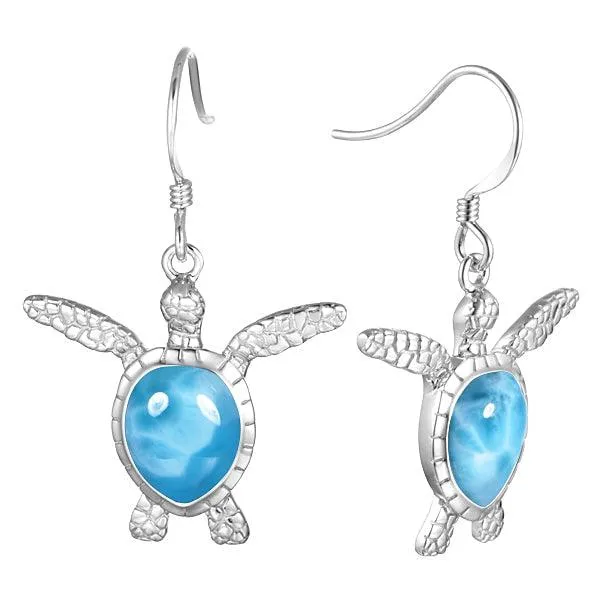 Larimar Haleiwa Honu Hook Earrings