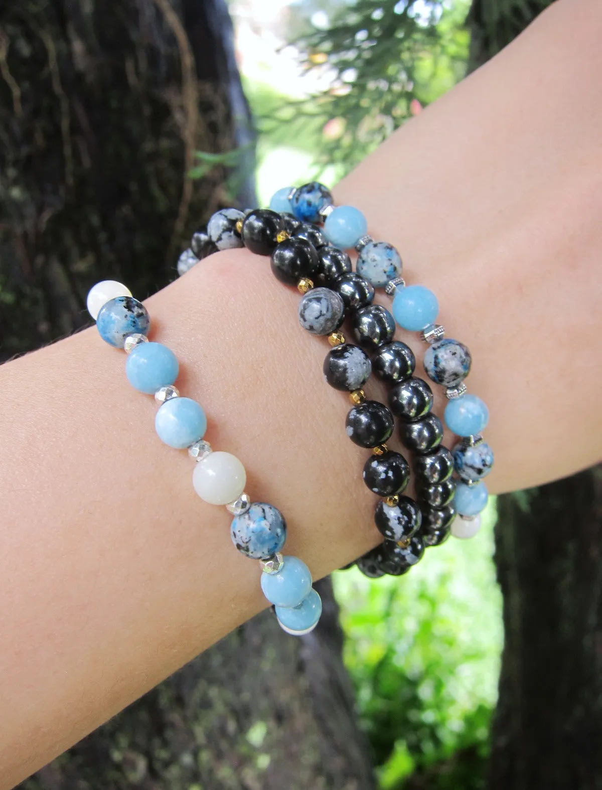 Larimar, K2, Hematite Bracelet - Throat and Third Eye Chakra