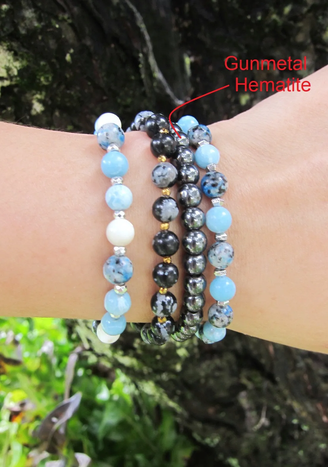 Larimar, K2, Hematite Bracelet - Throat and Third Eye Chakra