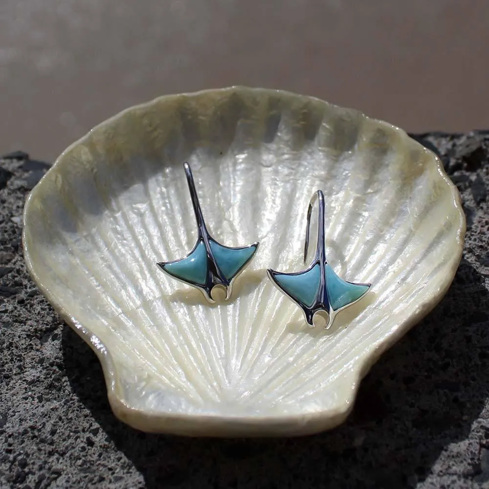 Larimar Manta Ray Hooked Tail Earrings