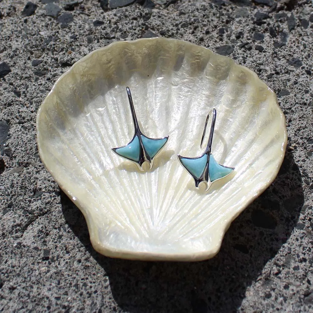 Larimar Manta Ray Hooked Tail Earrings