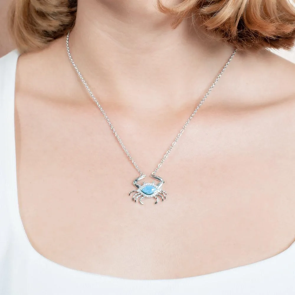 Larimar Pavè Blue Crab Necklace