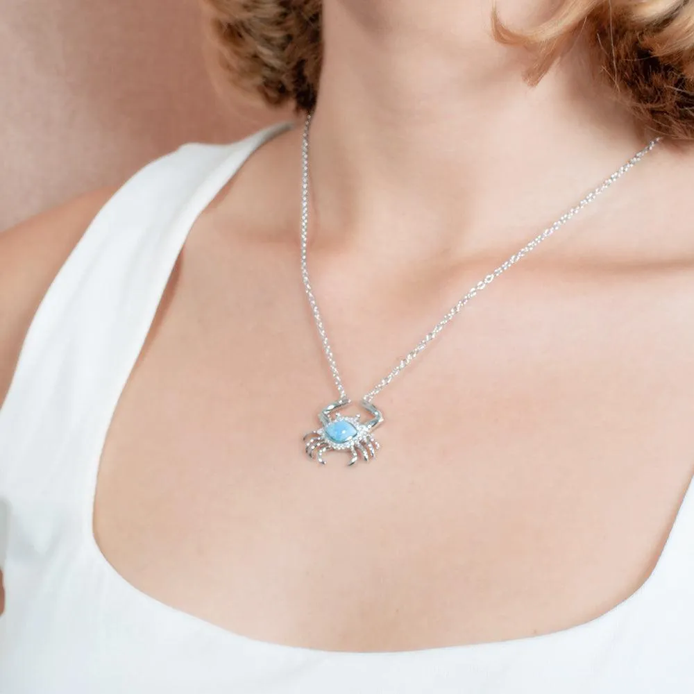 Larimar Pavè Blue Crab Necklace