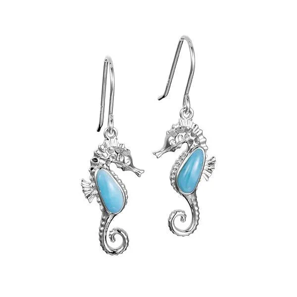 Larimar Seahorse Hook Earrings