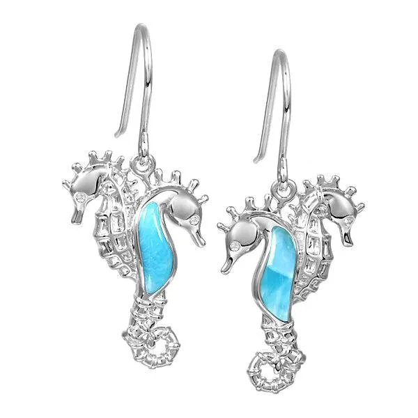 Larimar Seahorse Lovers Hook Earrings