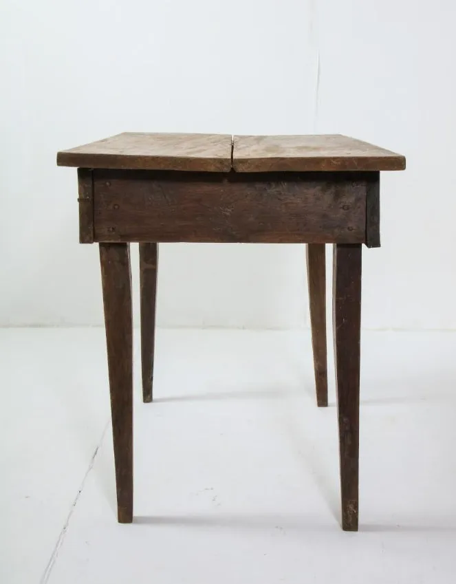 Late 19th C. Rustic Oak Side Table with Drawer