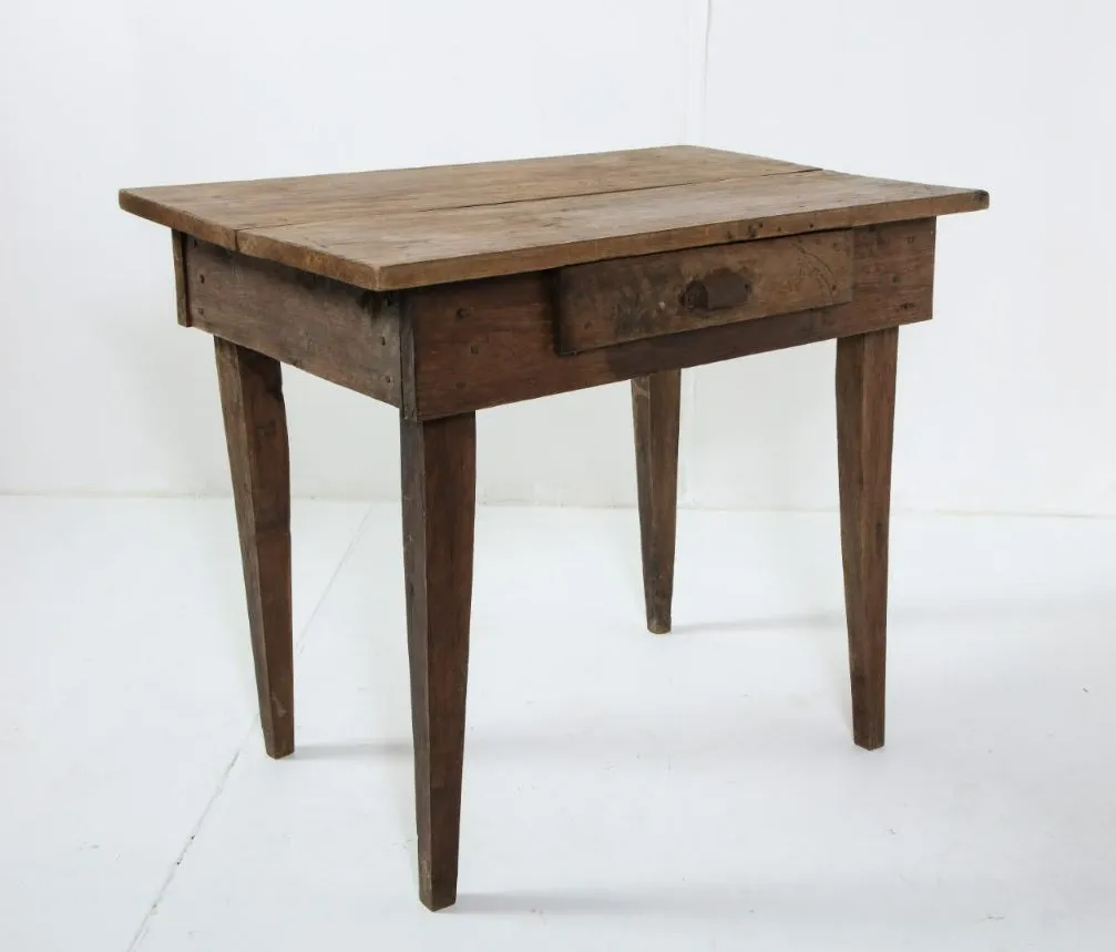 Late 19th C. Rustic Oak Side Table with Drawer