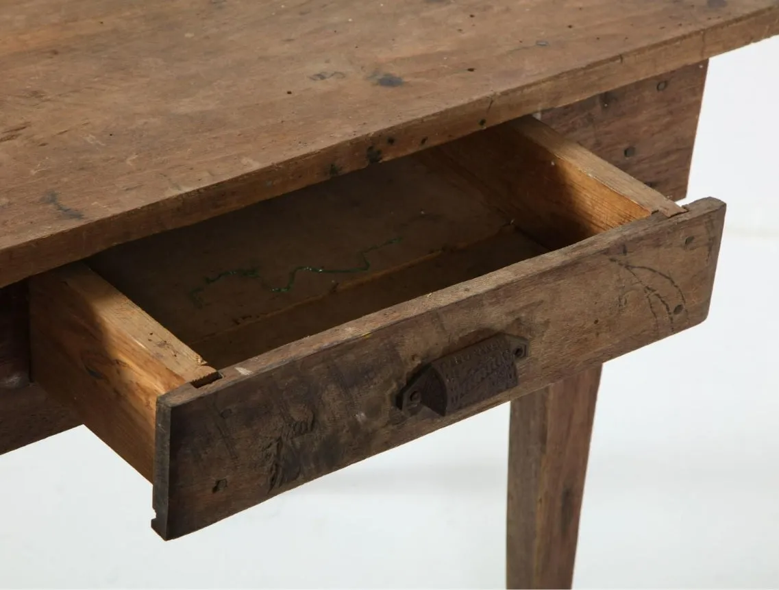 Late 19th C. Rustic Oak Side Table with Drawer