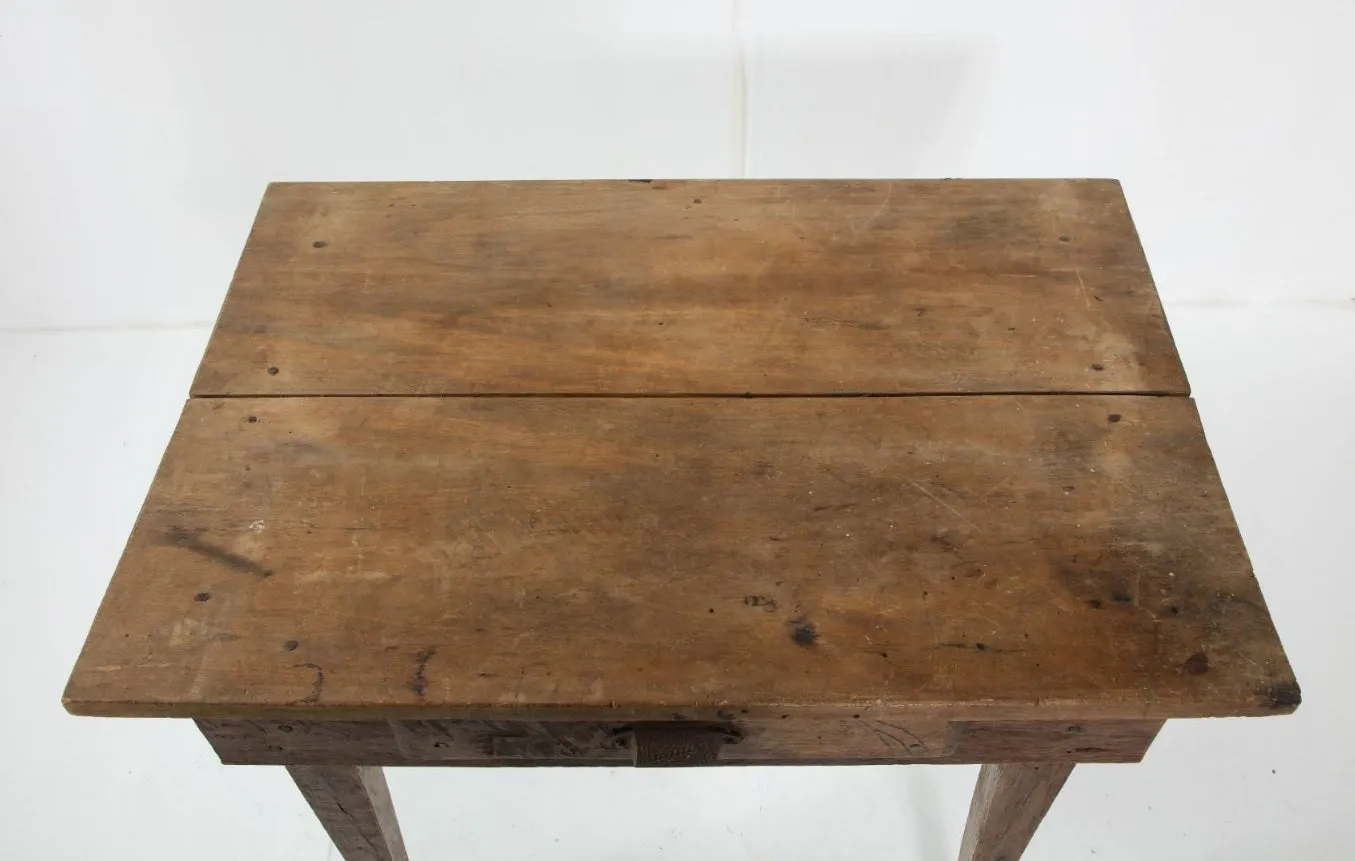 Late 19th C. Rustic Oak Side Table with Drawer