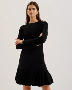 Loisss Flippy Skirt Long Sleeve Mini Dress Black