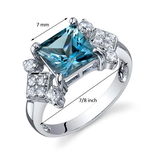 London Blue Topaz Princess Cut Sterling Silver Ring Size 5