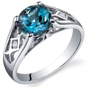 London Blue Topaz Round Cut Sterling Silver Ring Size 5