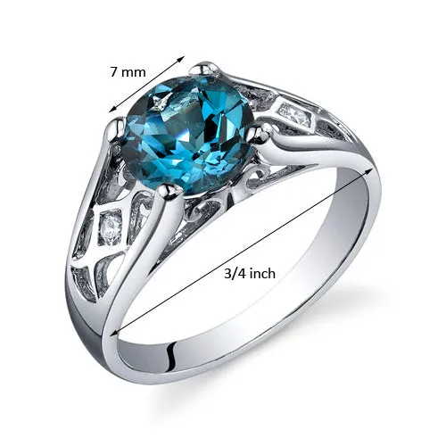 London Blue Topaz Round Cut Sterling Silver Ring Size 5