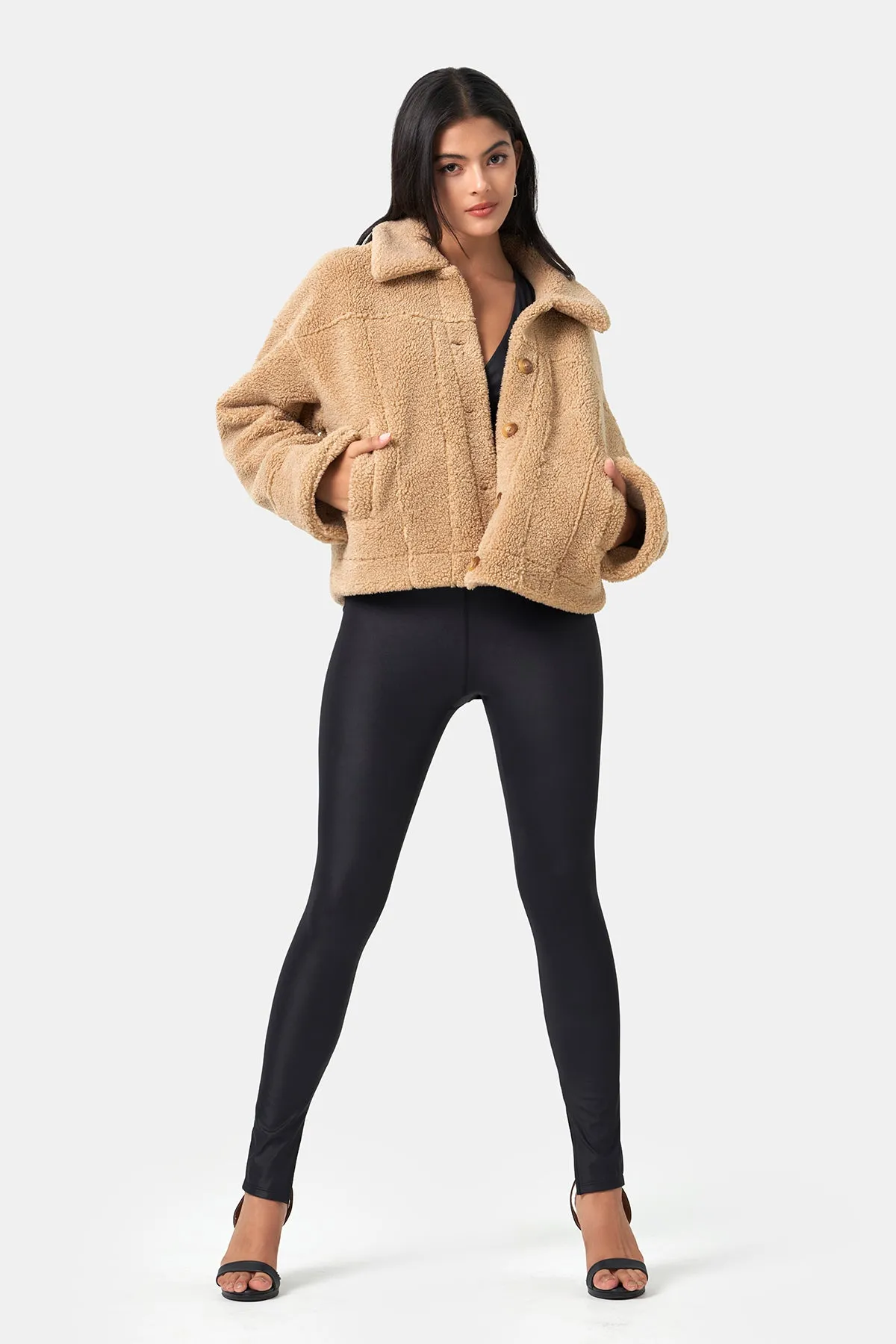 Loose-fitting Long-Sleeve Sherpa Coat