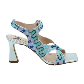 MARIAN Blue Sandal with Silver Block Heel 52902