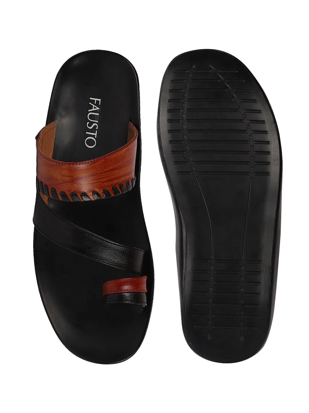 Men Black Slip On Outdoor Toe Ring Slippers