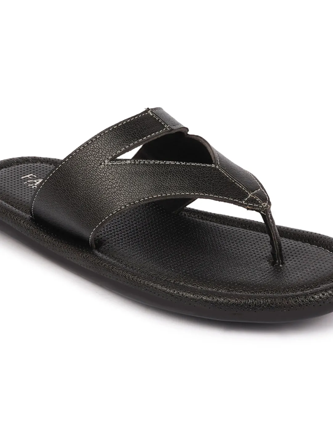 Men Black Textured Design Outdoor Thong Slipper Sandals