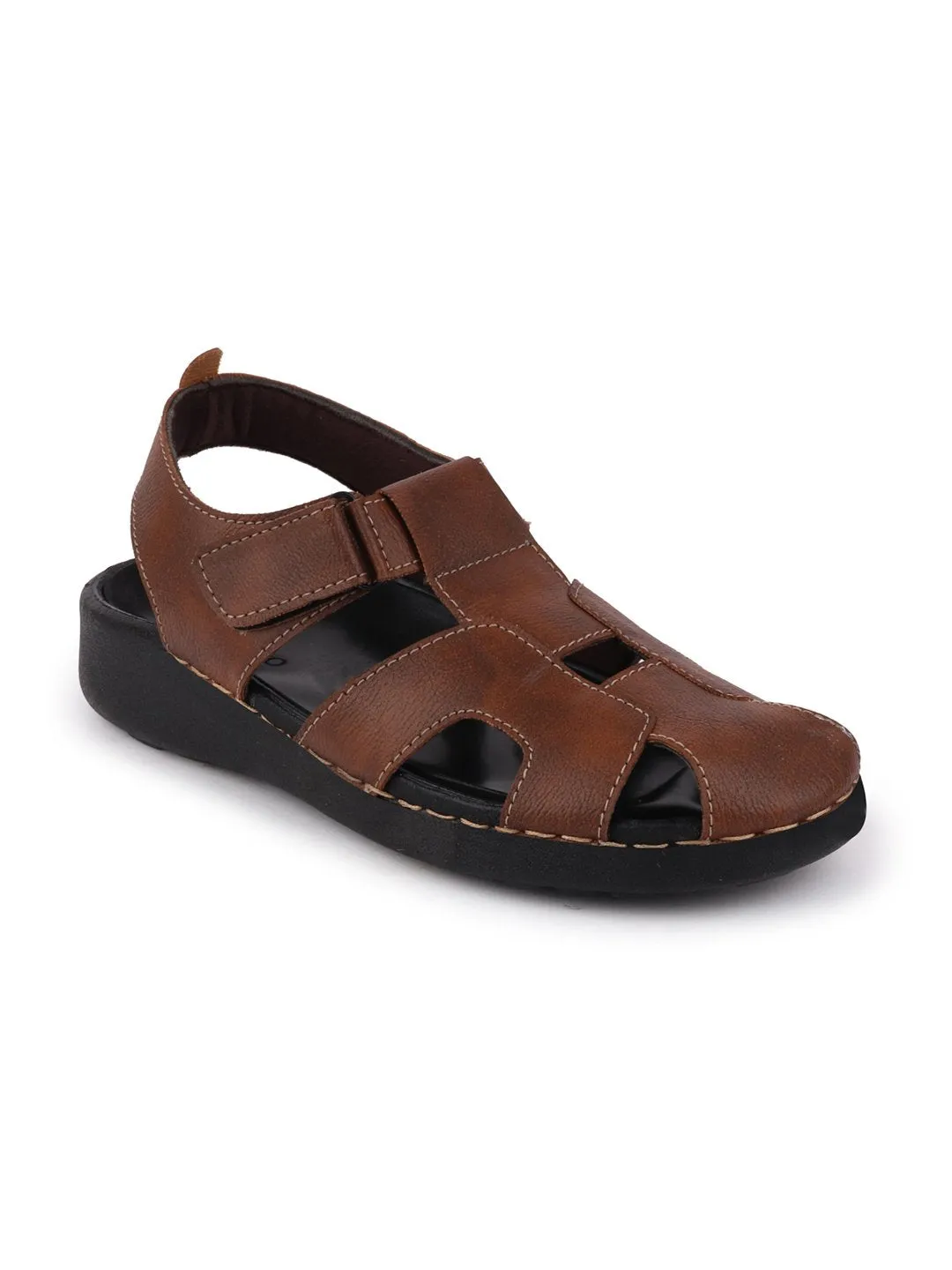 Men Brown Casual Hook & Loop Fishermen Sandals