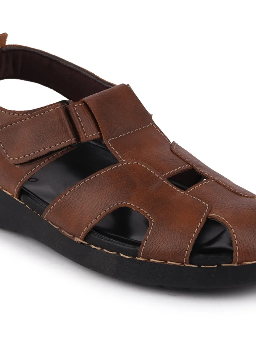 Men Brown Casual Hook & Loop Fishermen Sandals