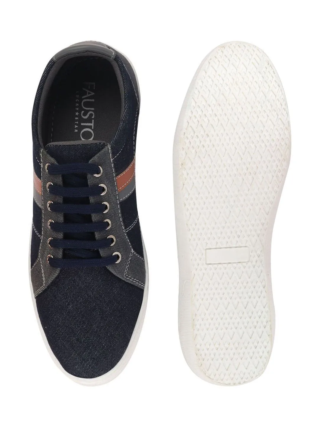 Men Navy Blue Lace Up Trendy Sneakers