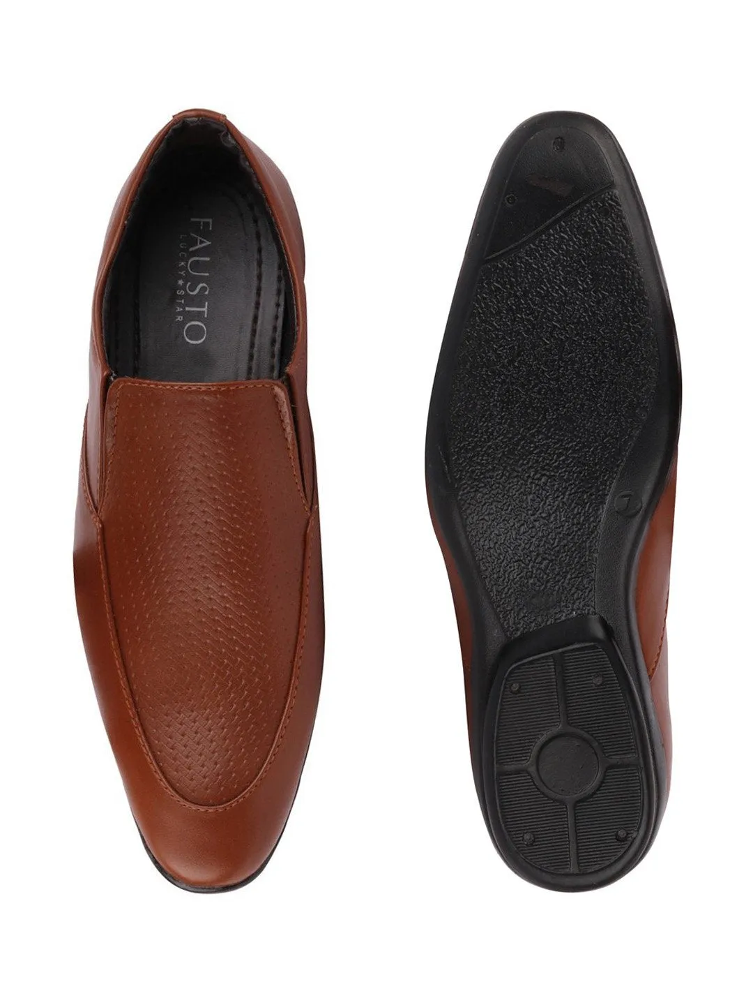 Men Tan Formal Slip-On Shoes