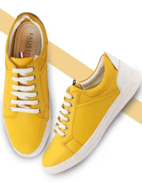 Men Yellow/White Classic Lace Up Sneakers