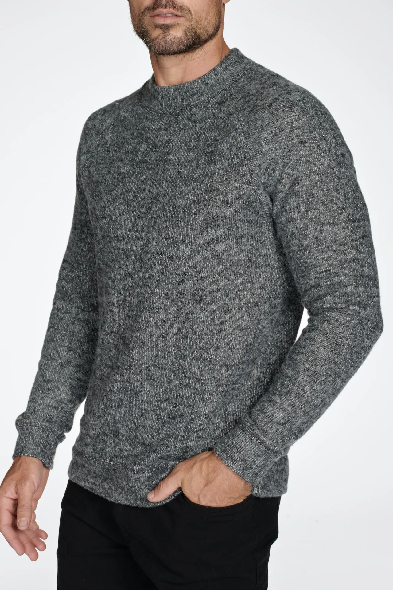 Men's Soft Knit Melange Wide Neck Pullover Sweater