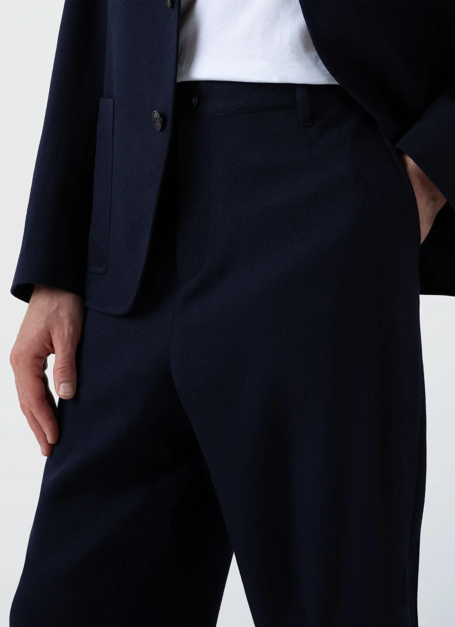 Men's Wool Twill Chore Trousers in Dark Navy